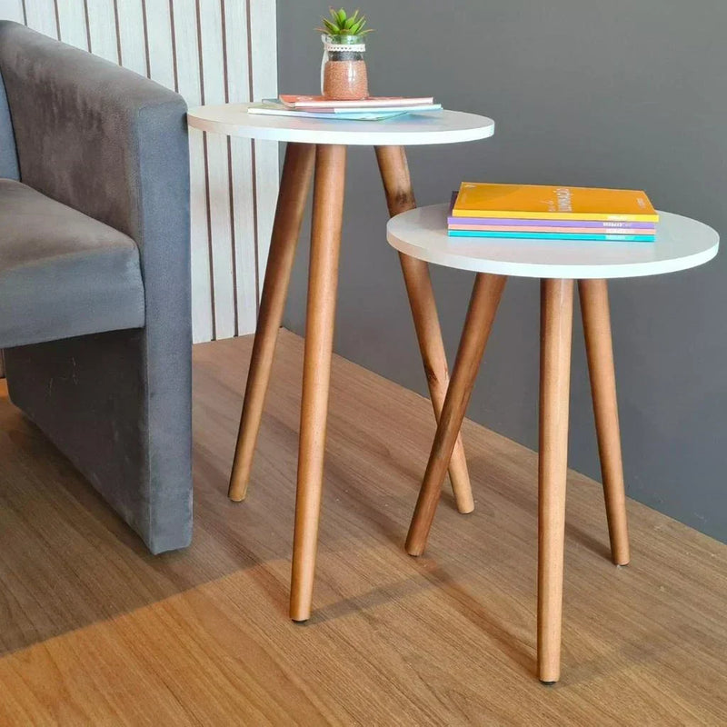 Kit com 2 Mesas Laterais Redondas - Canto de Sofá